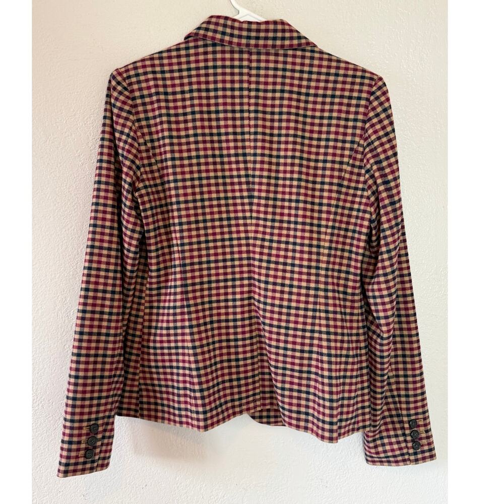 Merona Women's Burgundy & Brown Gingham Check Button Up Collared Blazer Sz 6 - Picture 2 of 7
